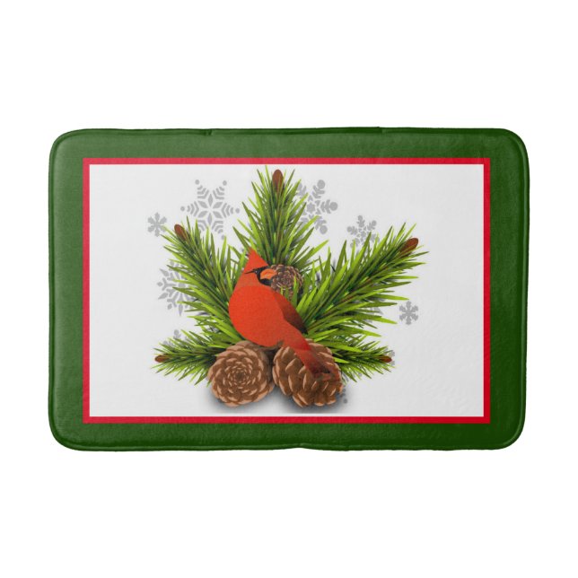 Weihnachts-Kardinal Bird mit Pinecones Bath Mat Badematte (Vorderseite)