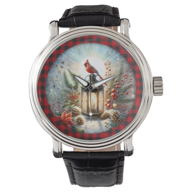 Weihnachts-Kardinal Erinnern Liebe eine Laterne Armbanduhr (Vorderseite)