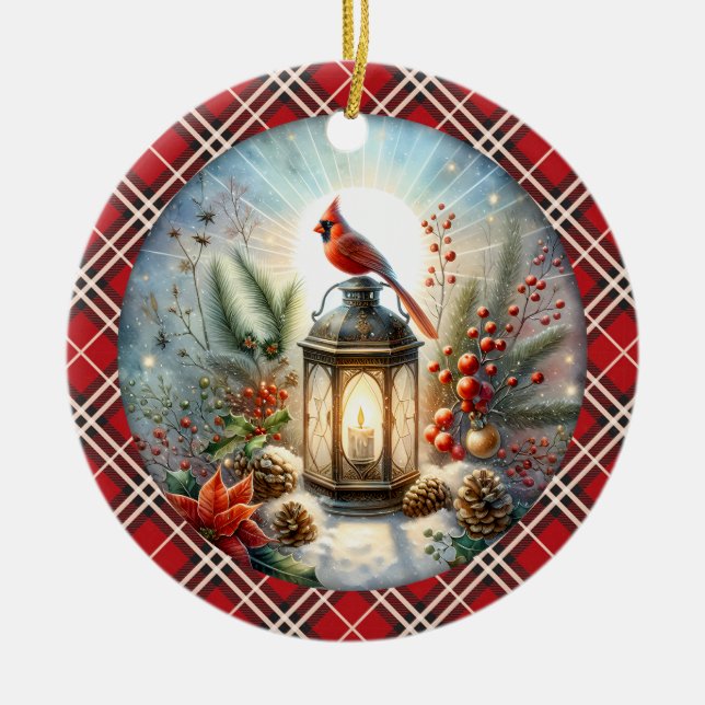 Weihnachts-Kardinal Erinnern Liebe eine Laterne Keramik Ornament (Vorne)