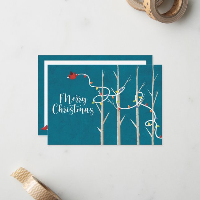 Weihnachts-Kardinal-Flachbildschirm - Aquamarin Mitteilungskarte (Vorderseite/Rückseite Beispiel)