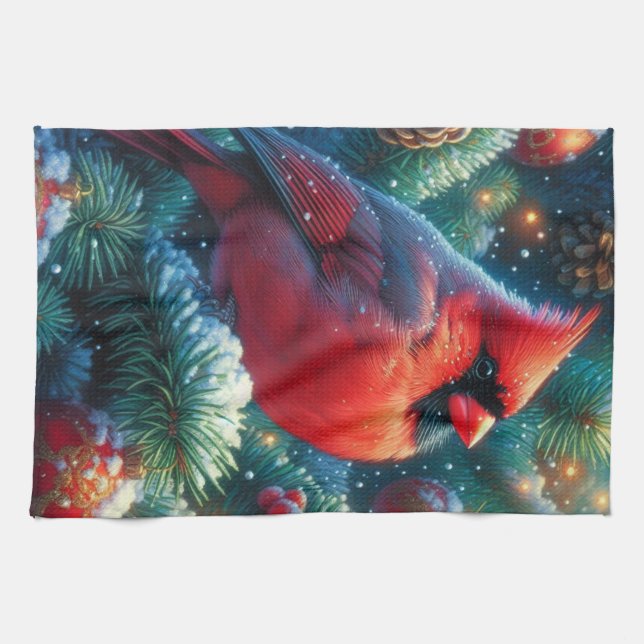 Weihnachts-Kardinal Geschirrtuch (Horizontal)