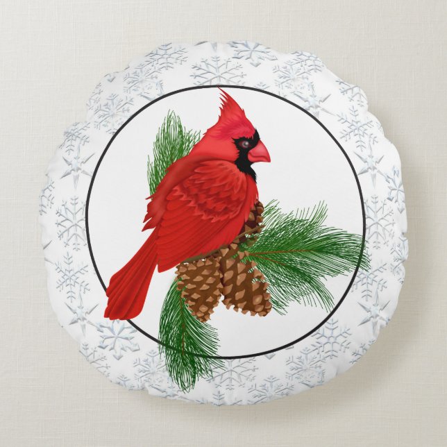 Weihnachts-Kardinal Holiday Rundkissen Rundes Kissen (Vorderseite)