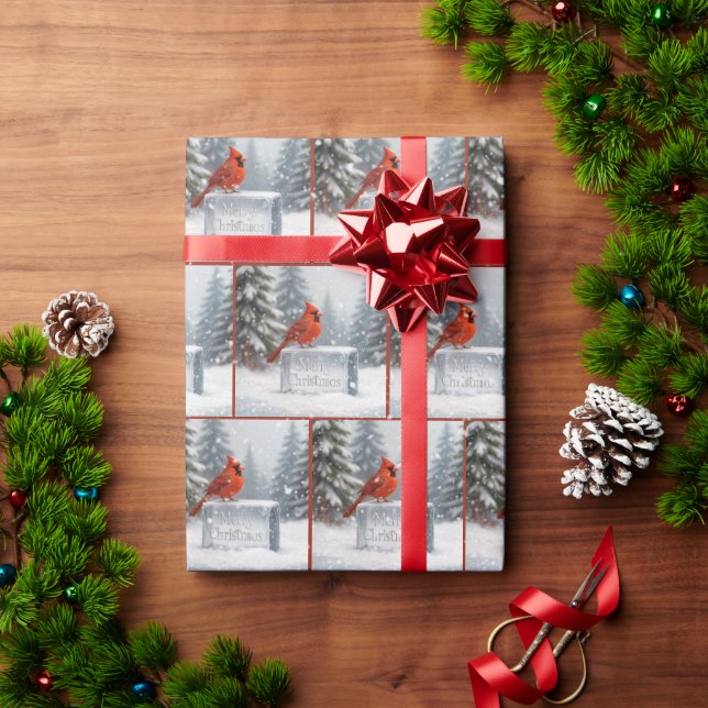 Weihnachts-Kardinal in Schneeflocken auf Eis Geschenkpapier (Feiertagsgeschenk)