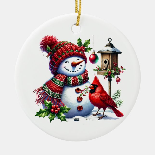 Weihnachts-Kardinal Keramik Ornament (Vorne)
