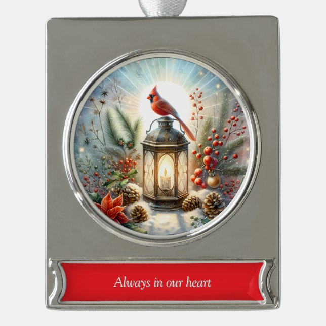 Weihnachts-Kardinal Lantern Banner-Ornament Silber (Vorderseite)