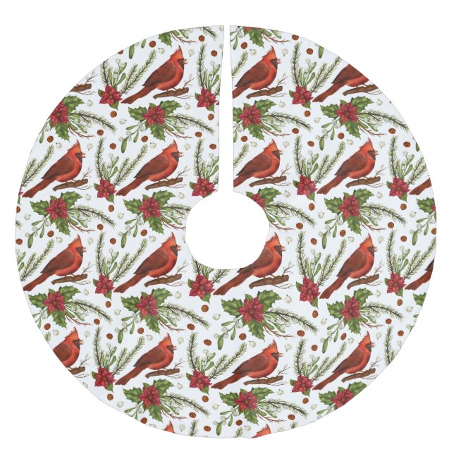 Weihnachts-Kardinal Pinseled Polyester Tree Skirt Polyester Weihnachtsbaumdecke (Vorderseite)