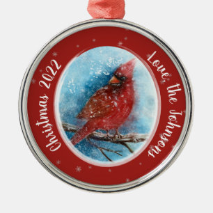 Weihnachts-Kardinal Schneeflocken auf Rot oder Bla Ornament Aus Metall