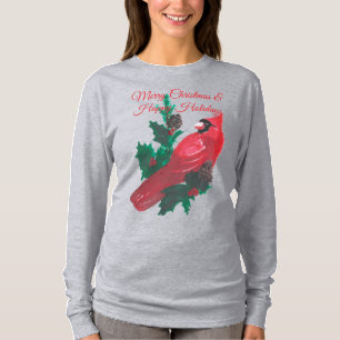 Weihnachts-Kardinals-Holly- und Beeren-Langarm-Shi T-Shirt