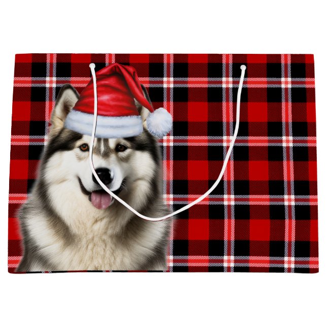 Weihnachts Kariert Alaskan Malamute Dog Lover Große Geschenktüte (Vorderseite)