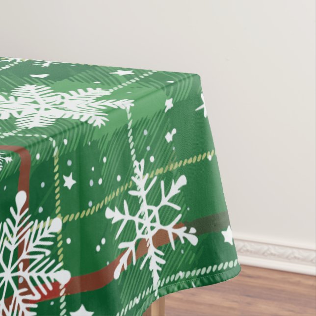 Weihnachts Kariert grün mit weißen Schneeflocken Tischdecke (Beispiel)
