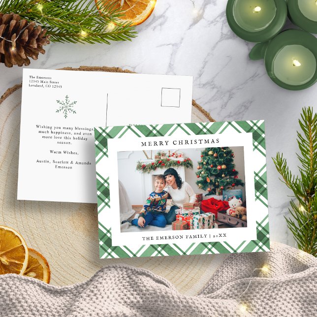 Weihnachts-Kariert-Urlaub Postkarte (Christmas Plaid Holiday Postcard
)