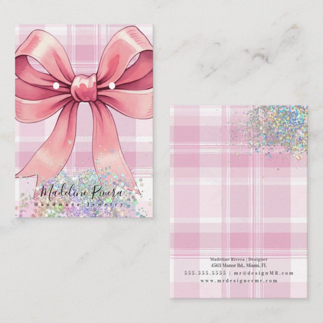 Weihnachts Karierte Coquette Rosa Ohrhörer-Karte Telefonnummerkarte (Vorne/Hinten)