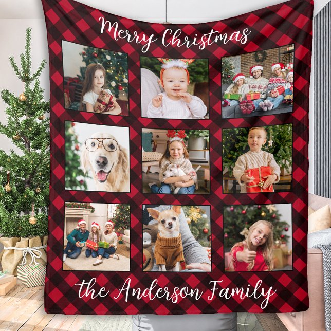 Weihnachts-Karierte Familie Personalisierte FotoCo Fleecedecke (Von Creator hochgeladen)