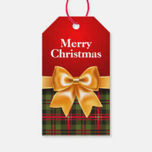 Weihnachts-Karierte Goldbow-Geschenkmarke Geschenkanhänger
