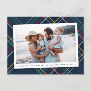 Weihnachts karierte klassische Marine Tartan ein F Feiertagspostkarte