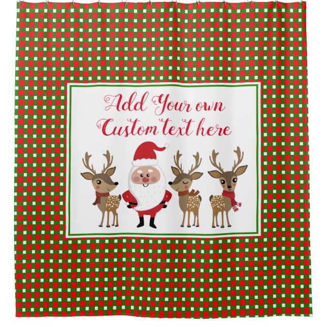 Weihnachts Karierte Santa Reindeer Custom Typograf Duschvorhang (Vorderseite)