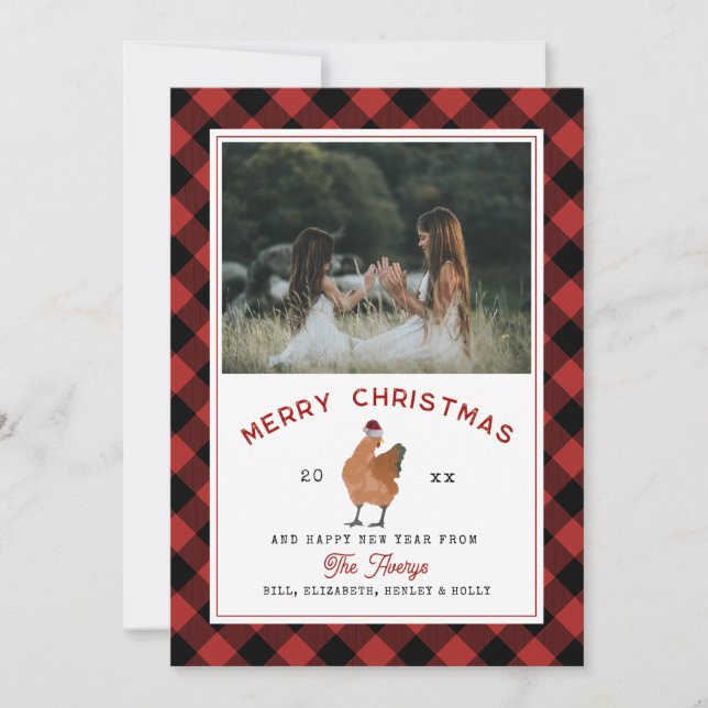 Weihnachts-Kariertes Foto Feiertagskarte (Vorderseite)