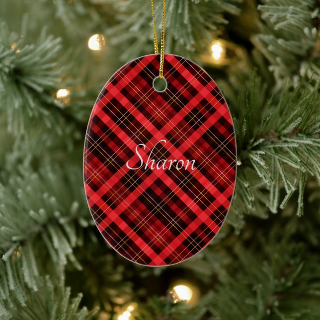 Weihnachts-Kariertes Muster Schlüsselanhänger Flas Keramik Ornament (Baum)