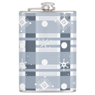 Weihnachts-Karo Blau Schneemuster Thermal Flachmann