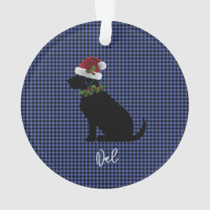 Weihnachts-Karo Blue Black Lab Muster Name Fun Ornament