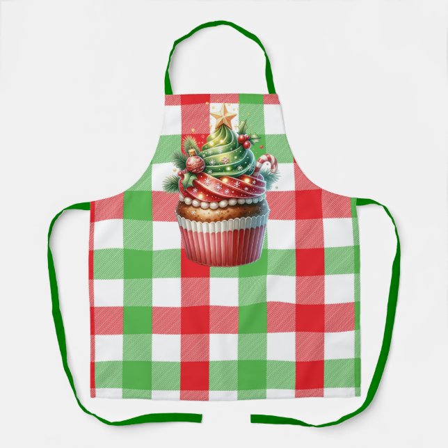 Weihnachts-Karo Cupcake Schürze (Vorderseite)