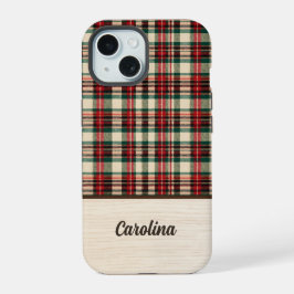Weihnachts-Karo-Handyhülle | Personalisierter Name iPhone 15 Hülle