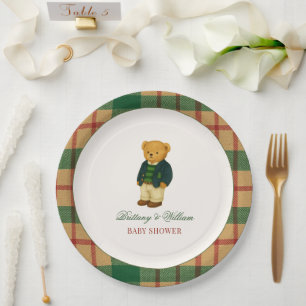 Weihnachts-Karo-Preppy-Bär-Baby-Party Pappteller