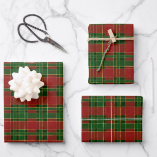 Weihnachts-Karo rot grün gold traditionell elegant Geschenkpapier Set