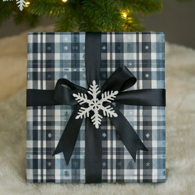 Weihnachts-Karo-Schneeflocke & Baum  Geschenkpapier (Christmas Plaid Wrapping Paper Snowflake & Tree Design)