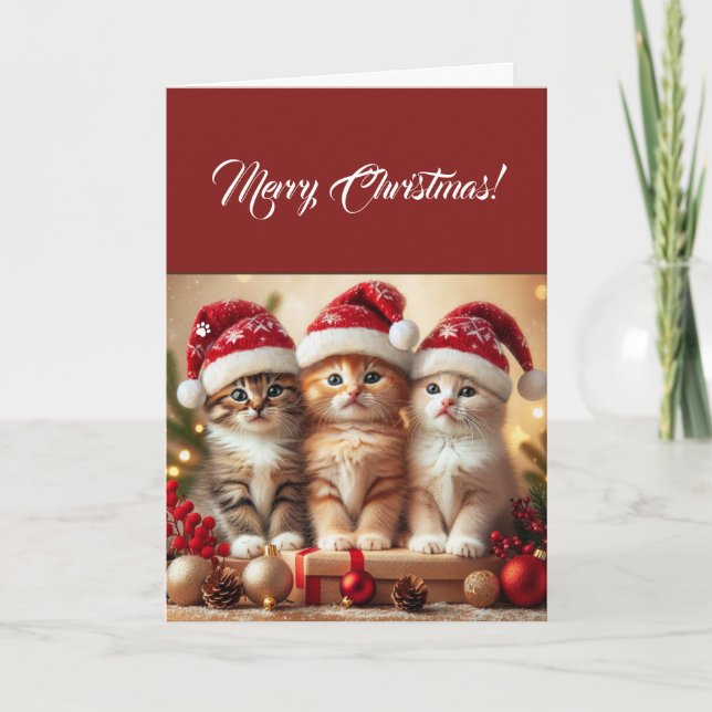 Weihnachts Kätzchen  Feiertagskarte (Vorderseite)