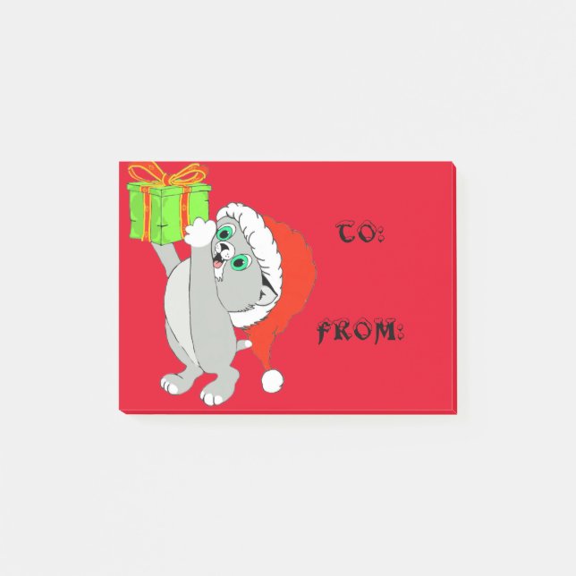 Weihnachts-Kätzchen-Geschenkanhänger Post-it Klebezettel (Vorderseite)