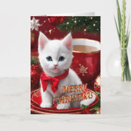 Weihnachts-Kätzchen in einer Tasse Teetasse-Urlaub Feiertagskarte