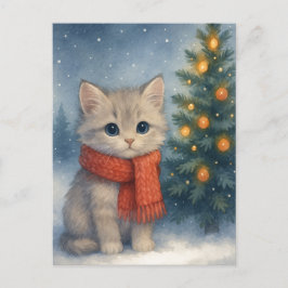 Weihnachts-Kätzchen-Postkarte Süße Katze mit rotem Postkarte