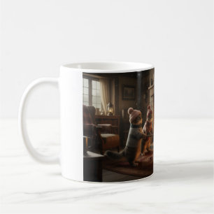 Weihnachts-Kätzchen rösten Kastanien Kaffeetasse