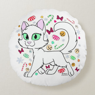 Weihnachts-Katzen-Rundkissen (Weiß) Rundes Kissen