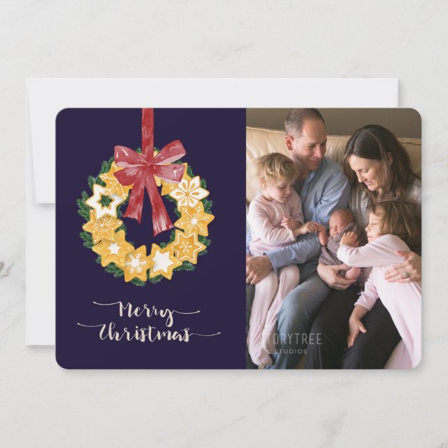 Weihnachts-Keks mit blauem Hintergrund Feiertagskarte (Vorderseite)