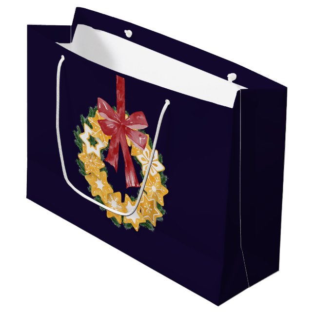 Weihnachts-Keks mit blauem Hintergrund Große Geschenktüte (Vorderseite Schrägansicht)