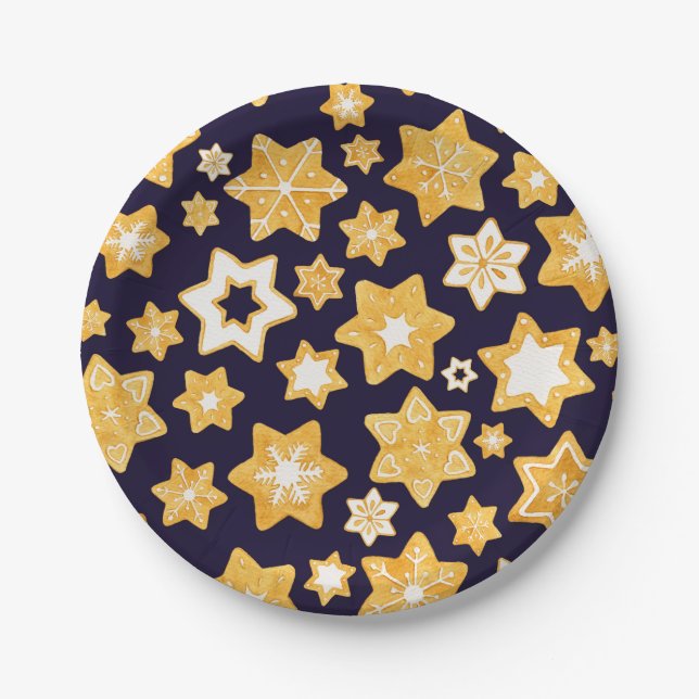 Weihnachts-Keks mit blauem Hintergrund Pappteller (Vorderseite)