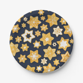 Weihnachts-Keks mit blaugrauem Hintergrund Pappteller