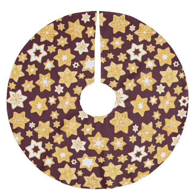 Weihnachts-Keks mit Burgunder Hintergrund Polyester Weihnachtsbaumdecke (Vorderseite)