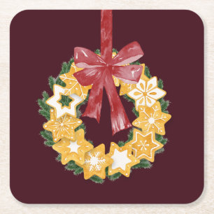 Weihnachts-Keks mit Burgunder Hintergrund Rechteckiger Pappuntersetzer