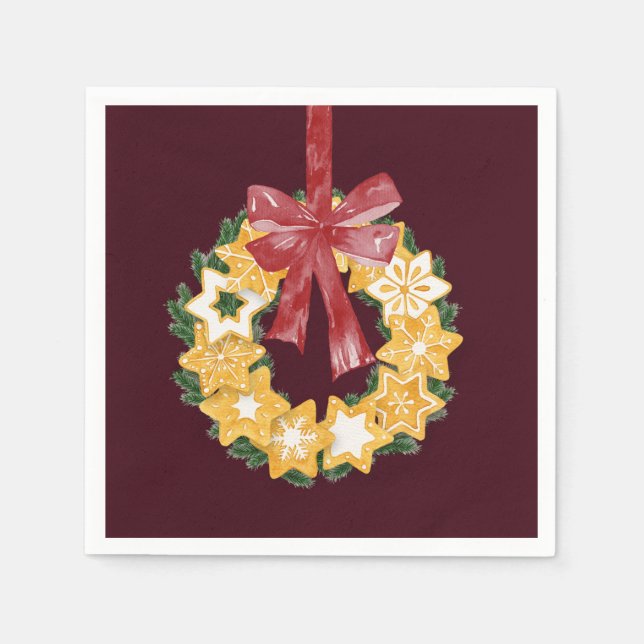 Weihnachts-Keks mit Burgunder Hintergrund Serviette (Vorderseite)