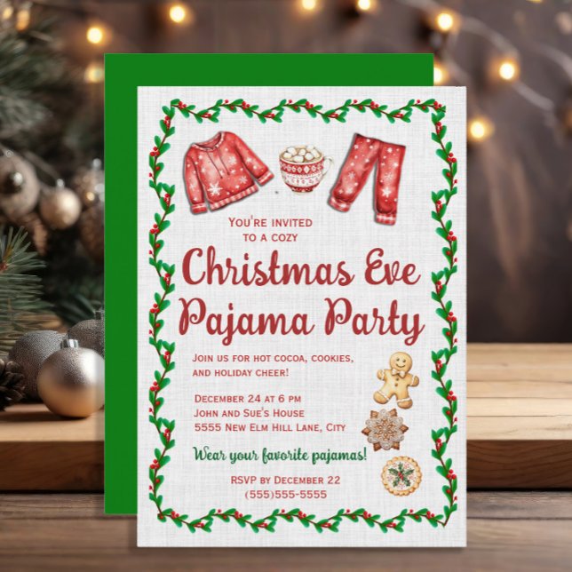 Weihnachts-Kekse Hot Cocoa Pajama Party Einladung (Christmas Eve Pajama Party invitation)