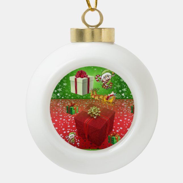 Weihnachts-Keramik Ball Ornament, Elf Keramik Kugel-Ornament (Vorderseite)