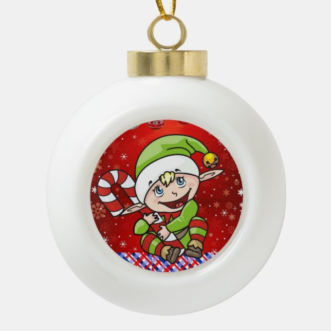 Weihnachts-Keramik Ball Ornament, Elf Keramik Kugel-Ornament (Vorderseite)