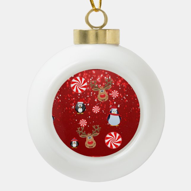 Weihnachts-Keramik Ball Ornament, Pinguin Keramik Kugel-Ornament (Vorderseite)