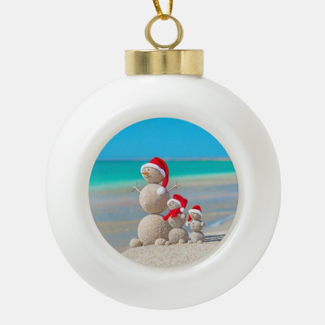 Weihnachts-Keramik Ball Ornament, Schneemann Keramik Kugel-Ornament (Vorderseite)