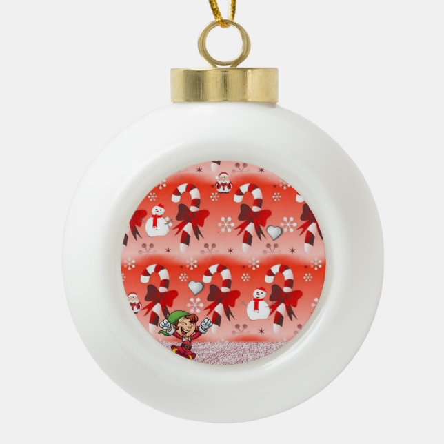 Weihnachts-Keramik Ball Ornament, Schneemann Keramik Kugel-Ornament (Vorderseite)