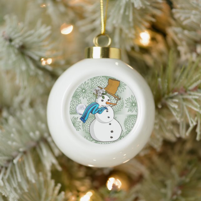 Weihnachts-Keramik Ball Ornament, Schneemann Keramik Kugel-Ornament (Baum)