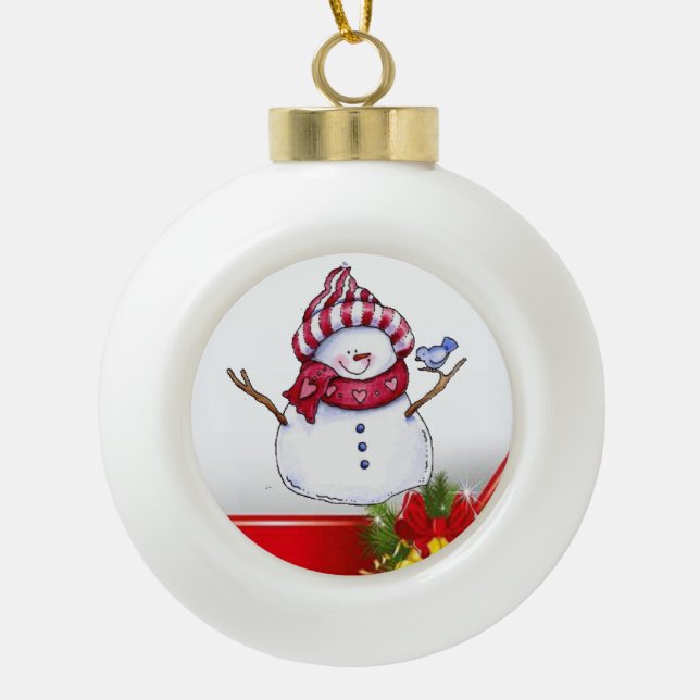 Weihnachts-Keramik Ball Ornament, Schneemann Keramik Kugel-Ornament (Vorderseite)
